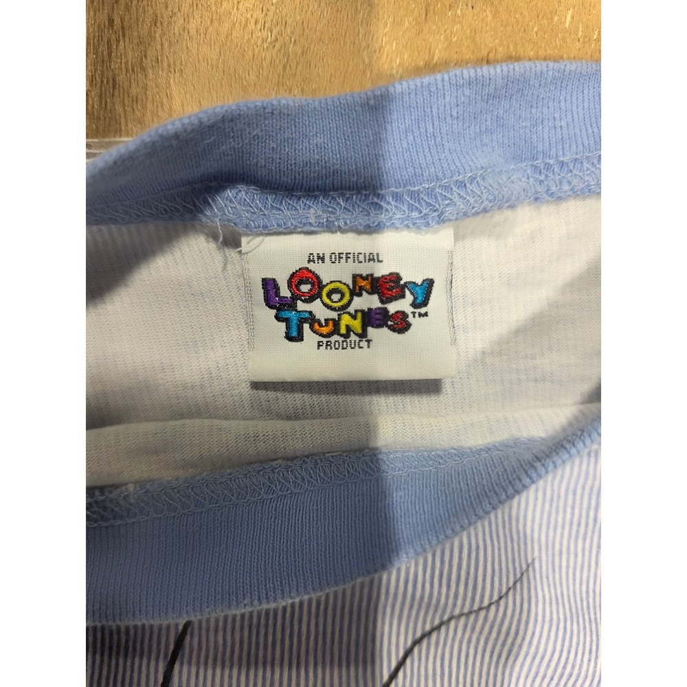 Vintage 1997 Looney Tunes Tweety Bird Night Shirt Blue Stripe Graphic Womens - Picture 4 of 10